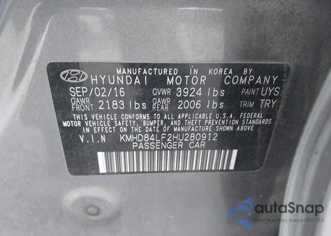 2017 Hyundai Elantra Limited z USA, uszkodzony, nr VIN KMHD84LF2HU280912